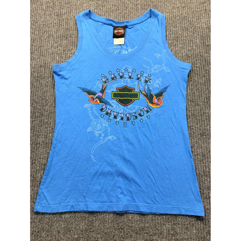 Harley Davidson Tank Top Blue Swallow Eagle Ben Breece Ottawa OH Large